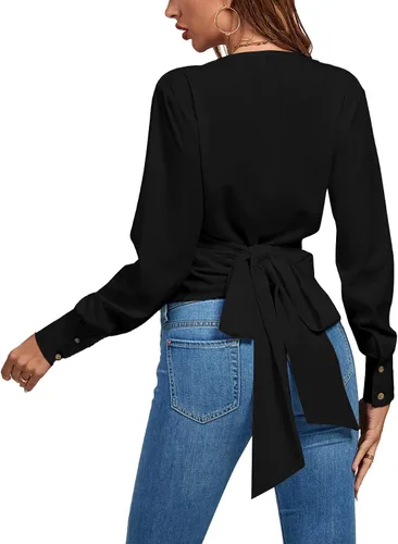 Vista 2 de LYANER Blusa de manga larga con cuello en V para mujer