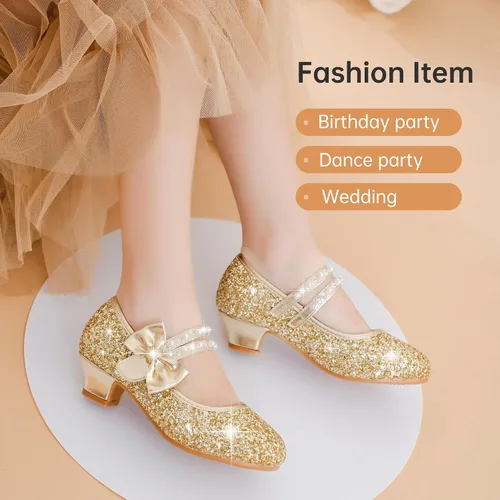 Vista 7 de Motasha Zapatos de vestir para niñas pequeñas, zapatos de princesa con purpurina Mary Jane para niñas, tacones bajos, fiesta, boda, para niños