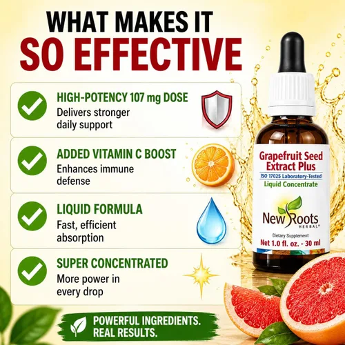 Vista 5 de NEW ROOTS HERBAL Extracto de semilla de pomelo en gotas de 1.0 fl oz (1 onza líquida) + vitamina C Extracto de semilla de pomelo súper concentrado