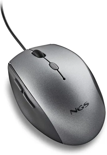 Vista 3 de NGS Moth - Ratón óptico gris con cable USB para computadora con 5 botones silenciosos y desplazamiento, mouse ergonómico, 800/1200/1600 DPI