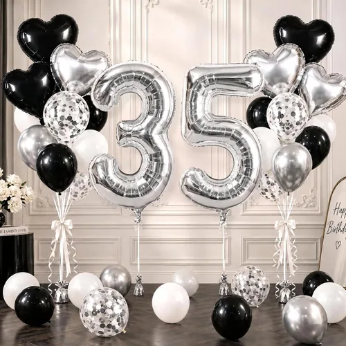 Vista 45 de TONIFUL Globo de aluminio negro de 40 pulgadas con el número 0, decoraciones de cumpleaños negro (Bk-black)