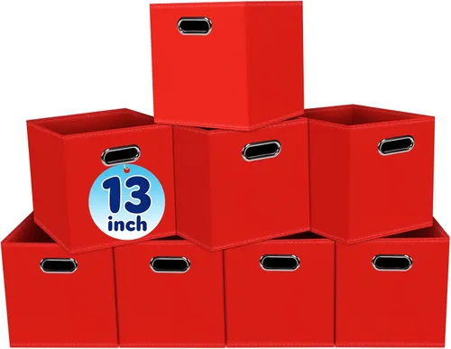 Vista 20 de Contenedores de almacenamiento de tela negra, 13 x 13 x 13 pulgadas, cajas de almacenamiento plegables con doble asa, caja organizadora de tela