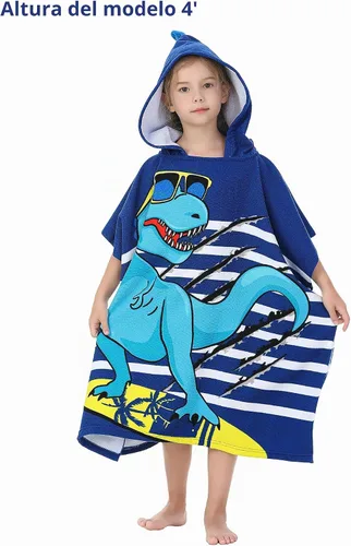 Vista 2 de Toalla de playa de dinosaurio con capucha para niños y niñas de 3 a 10 años con capucha, bata de baño para niños