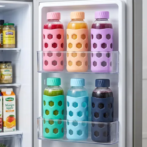 Vista 8 de [Usado] Sursip 16 oz Glass Juice Bottles with Lids, 6 Pack Reusable Clear Glass, Silicone Sleeves and Straws, Leakproof, For Juicing, Smoothies