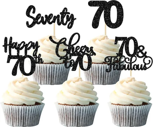 Vista 19 de Paquete de 30 adornos para cupcakes con purpurina de doble dígito para cumpleaños de 10 años, para cumpleaños, aniversario, fiesta, suministros