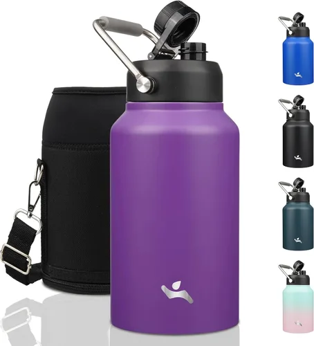 Vista 12 de Konokyo Jarra de medio galón con asa, botella de agua aislada de 64 onzas con bolsa de transporte, botella de metal de acero inoxidable al vacío
