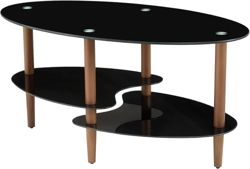 Vista 5 de Mesa de centro de cristal, mesa de centro de vidrio de 2 niveles, mesa moderna de vidrio templado para el hogar y la sala de estar (negro)