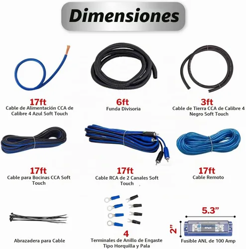Vista 3 de InstallGear Kit de cableado de amplificador de 4 calibre - Kit de cableado de subwoofer de 17 pies con cables de especificaciones reales - Juego