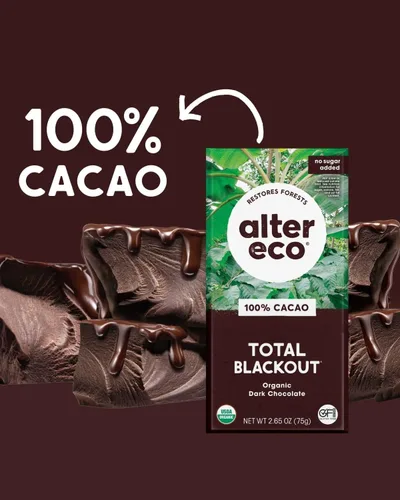 Vista 3 de Alter Eco Barras de chocolate negro Cacao oscuro puro, comercio justo, orgánico, sin OMG, sin gluten (apagón total)