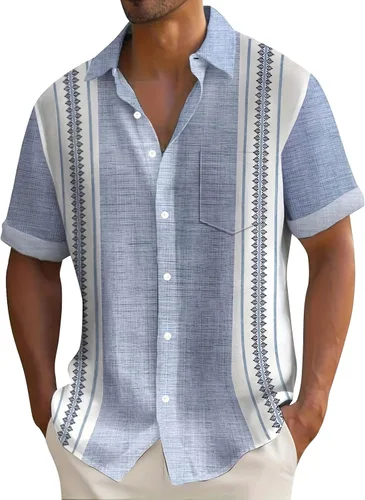 Vista 7 de Camisa hawaiana para hombre, con botones, manga corta, casual, elegante, grande y alta, floral, verano, tropical, para vacaciones