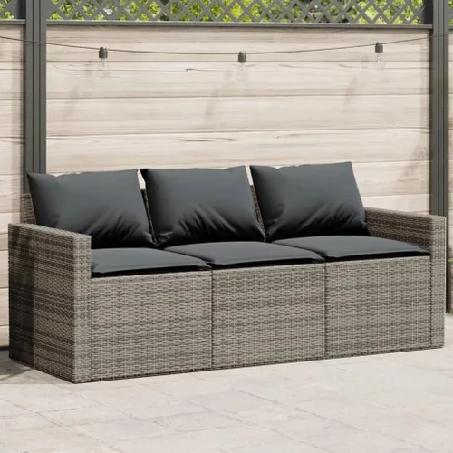 Vista 13 de Garden Sofa Brown PE Rattan 3-Seater Removable Covers Patio Sofa Poolside Seating for Garden Patio Brown-a