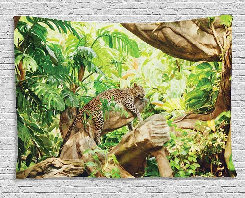 Vista 7 de Ambesonne Tapiz hippie, abrazo de hongos de ensueño y árbol de la vida místico y mandal verde, decoración de tela para colgar en la pared