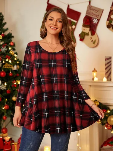 Vista 3 de BELAROI Blusas tipo túnica de manga 3/4 para mujer, talla grande, cómoda para usar con leggings, estilo casual 5-Winered