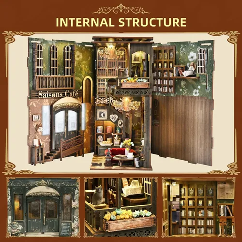 Vista 11 de CCCDF Kit de Rincón de Libros para Adultos y Adolescentes, Kit de Casa de Muñecas en Miniatura DIY Rompecabezas de Madera 3D Booknook Sujetalibros