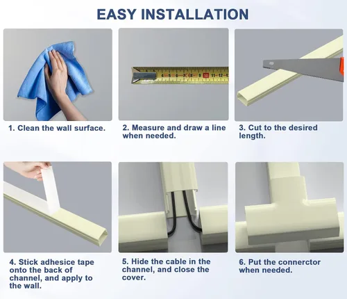 Vista 6 de Kit de Canaleta de Pared para Cubierta de Cable - Ocultacables de 157", Ocultadores de Cables para Montaje de TV en Pared y Gestión de Cables, Beige