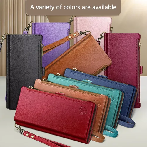Vista 3 de XcaseBar Funda tipo cartera para Samsung Galaxy Note 9 con cremallera y tarjetero de crédito con bloqueo RFID, funda de piel sintética con tapa