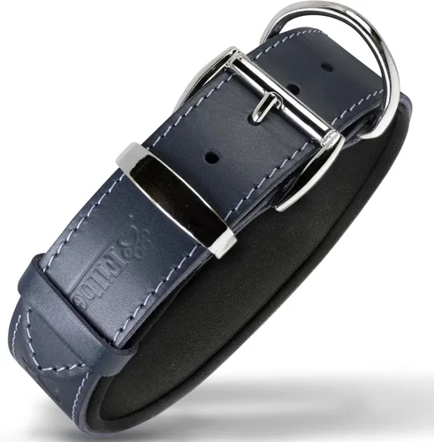 Vista 17 de Filbert Collar de cuero para perro, collar de cuero genuino para perros pequeños, estampado de patas en relieve con hebilla, grano completo curtido