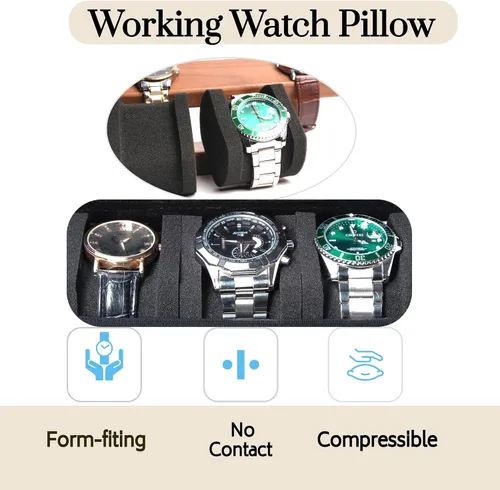 Vista 4 de AUKURA Funda de viaje para reloj, 5 ranuras con cremallera dura, caja de transporte y organizador para hombres y mujeres, con almohada suave