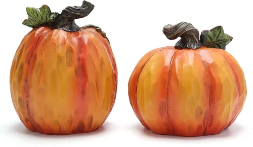Vista 3 de Hodao Paquete de 2 decoraciones de calabaza de Acción de Gracias, decoraciones hechas a mano para Halloween, decoración de calabaza de otoño