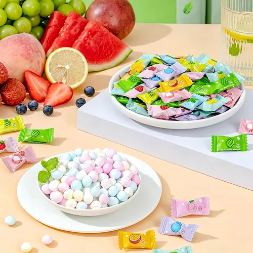 Vista 7 de Mentas sin azúcar – 9 sabores de frutas surtidos, envueltas individualmente, 8.82 onzas