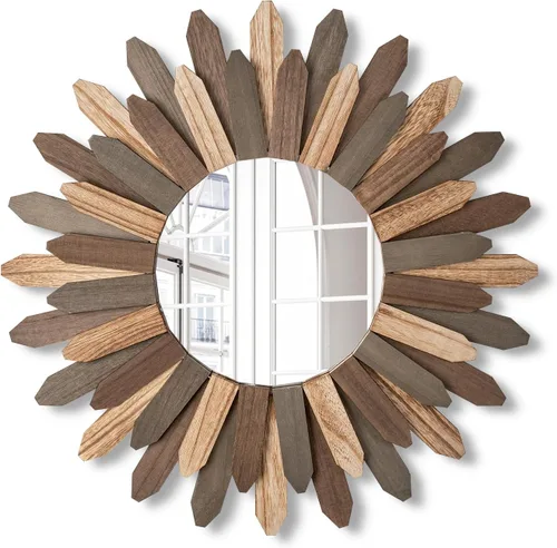 Vista 7 de Emfogo Espejo de Pared de 12 Pulgadas de Madera Rústica Sunburst Espejo Boho Decoración de Pared Decoración del Hogar para Dormitorio Sala de Estar