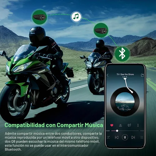 Vista 5 de EJEAS Q8 Intercomunicador Bluetooth para casco de motocicleta, nuevo sistema de intercomunicación de grupo Mesh 3.0 con intercambio de música