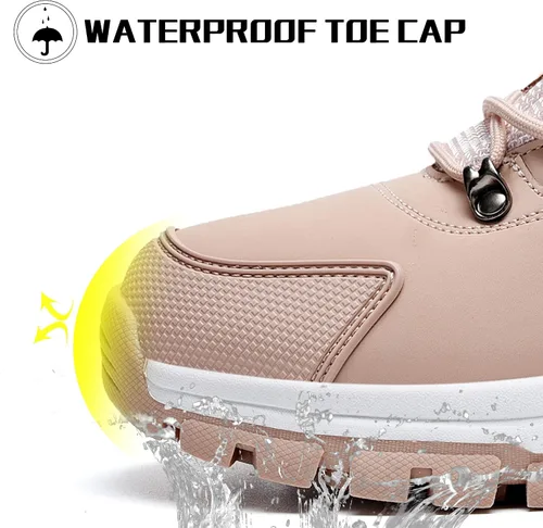 Vista 2 de BEOAPT Botas de senderismo de invierno para hombres y mujeres, cálidas y resistentes al agua, antideslizantes, con forro suave, color negro
