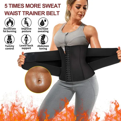 Vista 2 de BIYHCUY Cinturón de entrenamiento de cintura para mujer control de abdomen cintura de entrenamiento faja de sudor faja deportiva banda delgada