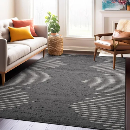 Vista 34 de Rugshop Alfombra bohemia a rayas resistente a las manchas, color beige, 2 x 7 pies