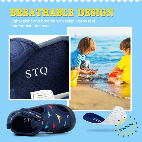 Vista 4 de STQ - Zapatos acuáticos para niños y niñas, de secado rápido, sin cordones, sandalias para la playa, para nadar, para la alberca, para bebés y niños