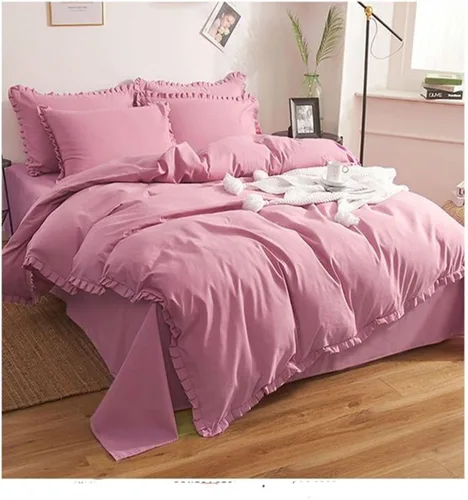 Vista 7 de Cama, Color sólido Dormitorio Juego de ropa de cama compatible con Queen Matrimonial Cama Doble Edredón Funda de Edredón Funda de Almohada Sábanas