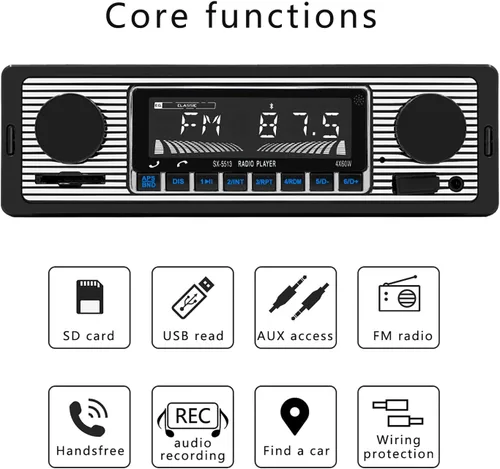 Vista 7 de Radio Clásica Single Din para Automóvil con Bluetooth, Receptor de Radio FM Estéreo para Automóvil, Llamadas Manos Libres, Control de Voz