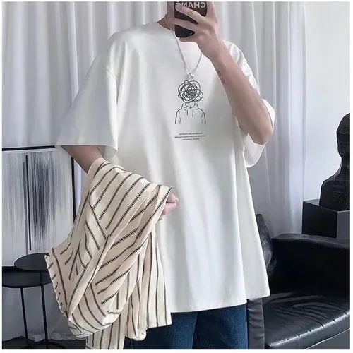 Vista 6 de CYee Camiseta de gran tamaño con estampado de dibujos animados Y2K para hombre, sudadera de verano holgada Indie Grunge Harajuku Alt Streetwear