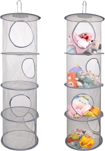 Vista 9 de ChezMax Almacenamiento de malla colgante para animales de peluche, paquete de 2 unidades, organizador grande de red de animales de peluche, bolsas
