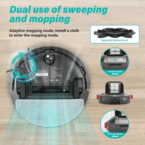 Vista 7 de Robot aspirador y trapeador combinado, 4000 pa automático con tanque de agua y cubo de basura, robot de aspiradora inteligente de carga automática