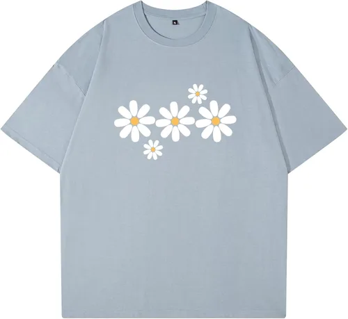 Vista 5 de Faktuzi - Camisas de margaritas para mujer, camisetas de gran tamaño, camisetas gráficas de flores, camisetas vintage con estampado floral y cuello