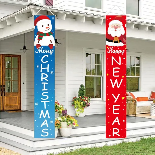 Vista 2 de Decoraciones de Navidad Feliz Año Nuevo Decoraciones Feliz Navidad Muñeco de Nieve Santa Claus Banner de Navidad Cartel de Porche de Puerta