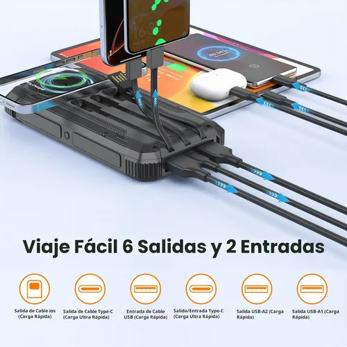 Vista 2 de ERRBBIC Cargador solar de 20000 mAh, cargador inalámbrico portátil, batería externa de carga rápida de 15 W con USB C, cargador solar de campamento