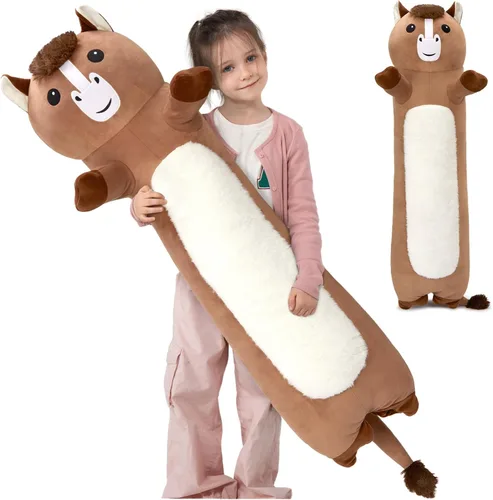 Vista 10 de Tezituor Lindo animal de peluche de vaca de las tierras altas de 43 pulgadas, almohada de felpa de vaca larga suave para niños y adultos, juguete