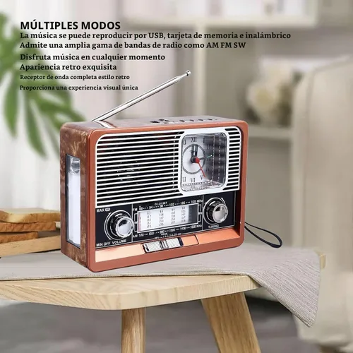 Vista 3 de Radio vintage multifuncional AM FM SW banda reloj linterna retroaltavoz con linterna LED, función de reloj, aspecto vintage para el hogar viajes