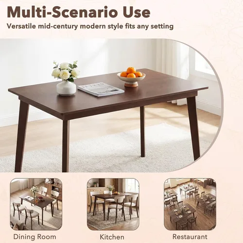 Vista 6 de Giantex Mesa de comedor para 4, mesa de cocina rectangular de madera de 48 pulgadas con patas de madera de goma maciza, mesa de comedor moderna