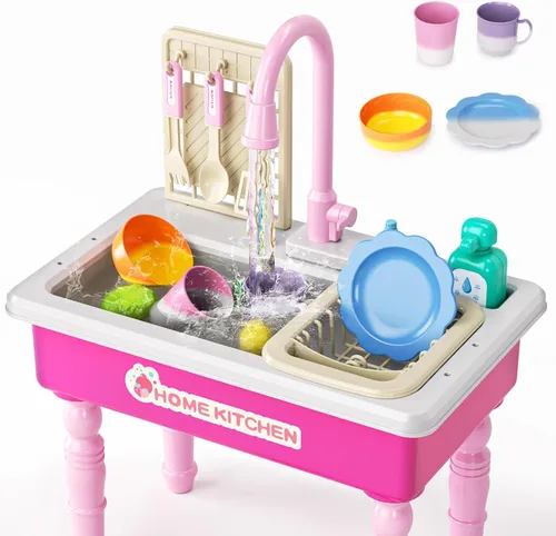 Vista 9 de Doloowee - Juguetes de fregadero de cocina con cambio de color, juguete de lavavajillas eléctrico para jugar con agua corriente para niños de 3 a 5