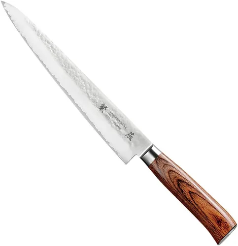 Vista 2 de Tamahagane SAN Tsubame - Cuchillo de acero inoxidable Pakkawood Sujihiki, 10.5 pulgadas