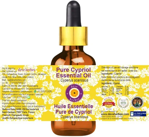 Vista 2 de Deve Herbes Aceite esencial de cipriol puro (Cyperus scariosus) con cuentagotas de vidrio de grado terapéutico natural destilado al vapor, 1.69 onzas
