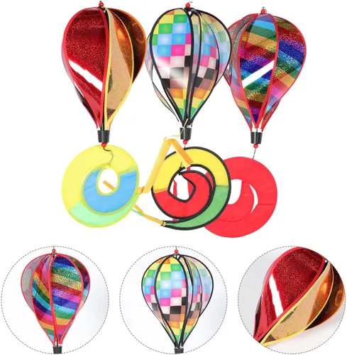 Vista 9 de STOBOK Globo caliente de viento, 3 piezas, molinete de arcoíris, rústico, globo de aire caliente, globo de aire caliente, globo de aire caliente