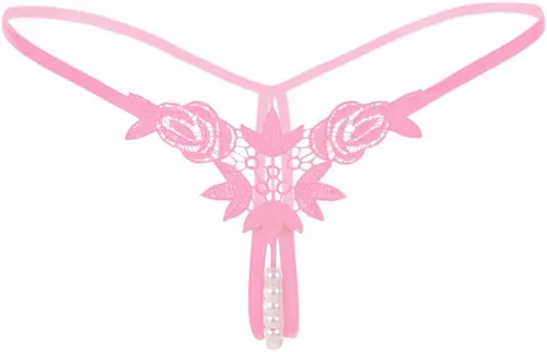 Vista 4 de COMLIFE Tanga de tanga con tanga de cintura baja para mujer, con bordado de perlas