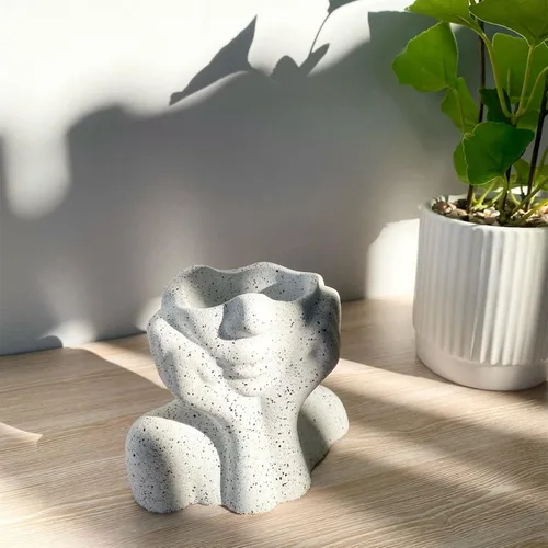 Vista 7 de Molde de silicona para maceta de cara abstracta, jarrón para suculentas, jarrón, yeso, molde para concreto, soporte para velas, molde de resina