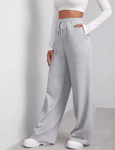 Vista 3 de FACDIBY Pantalones deportivos de pierna ancha para mujer, elásticos, de cintura alta, con cordón y bolsillos