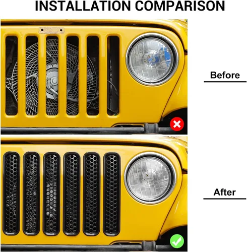 Vista 2 de JeCar para Jeep TJ Grill Inserts, Insertos de rejilla de malla para Jeep Wrangler TJ 1997-2006 (negro)