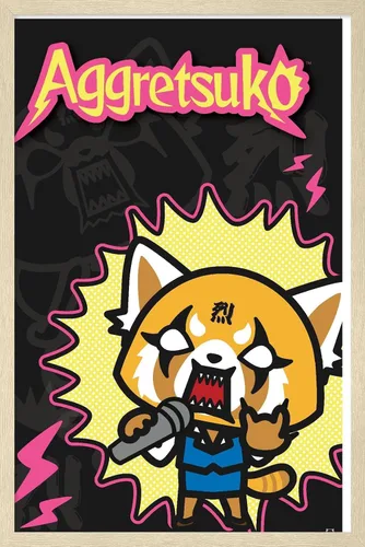 Vista 7 de Trends International Aggretsuko Rock Out - Póster de pared, 22.4 pulgadas de largo x 14.7 pulgadas, versión enmarcada en madera de granero